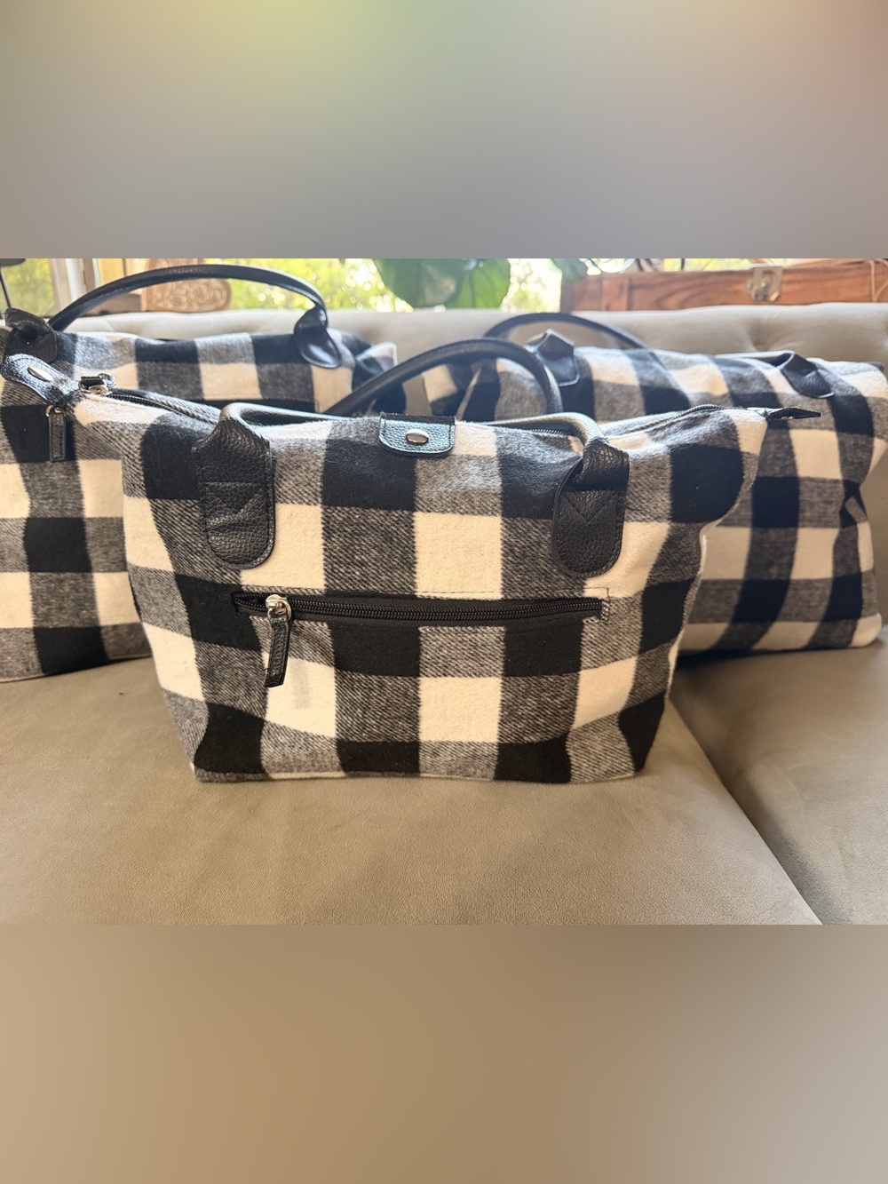 Black and White Buffalo Plaid Tote Bags  (x3) - Weekender Carryall